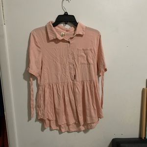 Lara Fashion Pink Blouse with Tied Short Sleeves- Sz XL